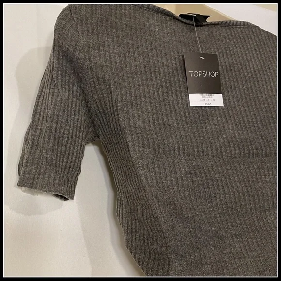 TOPSHOP NWT SLASH RIBBED CROP TEE GREY SZ 6 - Picture 7 of 14